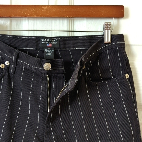 Ralph Lauren Polo Jeans 90's Vintage Embroidered Pinstripe Straight Leg Jeans 4 - Picture 7 of 15
